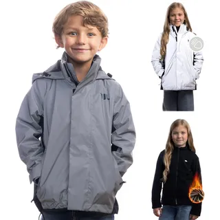 Valkental 3in1 Smart Jacket - Reflektierende Jacke mit Fleece Zipp-In | Mädchen hellgrau 116-122