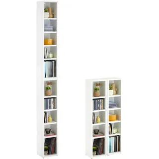CARO-Möbel CD DVD Blueray Regal Chart in Weiß – Zweiteiliges Medienregal, Aufbewahrung, CD-Ständer mit 10 Fächern für bis zu 160 CDs, 20x187 cm (B x H)