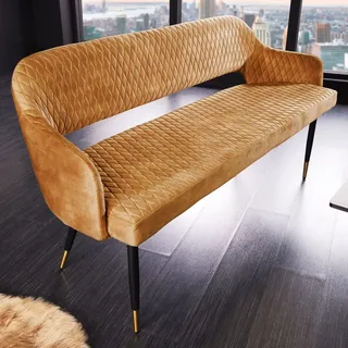 Riess-Ambiente Sitzbank PARIS 160cm senfgelb Samt Retro Rückenlehne Metallbeine