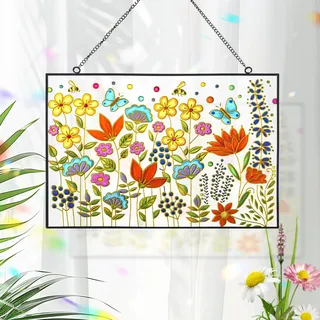 Teeloray Sonnenfänger Fenster, 32cm Buntglas Fensterdeko Hängend Anhänger Deko, Schmetterling Wandkunst Deko Frühling Hängend Deko Geburtstagsgeschenk für Mutter, Großmutter und Andere Frauen