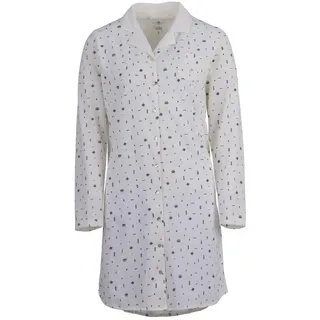 Zeitlos Nachthemd Langarm Auge Damen Muster Durchgehende Knopfleiste, Farbe:Off-White, Größe:M - M