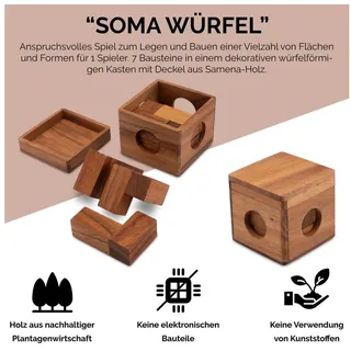 Logoplay Holzspiele Spiel, Soma-Würfel Gr. L – 3D Puzzle - Knobelspiel im Holzkasten, 9 cm KantenlängeHolzspielzeug beige