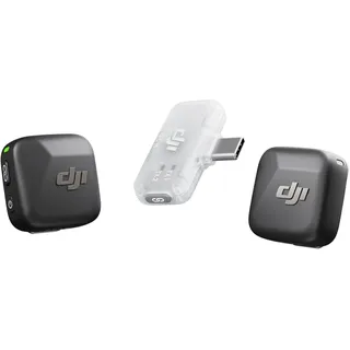 DJI Mic Mini (2 Sender + 1 Handy-Empfänger), Ansteckmikrofon, drahtloses Lavalier-Mikrofon für iPhone 17/16/15 und Android/PC/Tablet, Plug-and-Play, 300 m Reichweite, aktive Geräuschunterdrückung