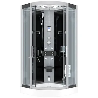 AcquaVapore Dampfdusche Dampfdusche Duschkabine D58-13T2-ALL sw 90x90, Sicherheitsglas ESG, Höhenverstellbar, Mit Bauanleitung, Mit Beleuchtung, Gehärtetes Glas schwarz