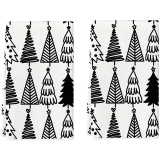 FANSU Geschirrtücher Weihnachten 2er Set,Geschirrtuch Saugfähig Küchenhandtuch 40x60cm Fusselfrei Küchentücher Trockentücher Dicke Weich Küchenhandtücher Geschirrhandtücher (Weihnachtsbaum C)