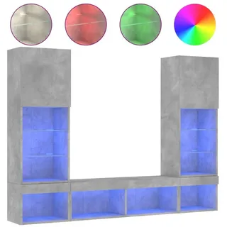 vidaXL 5-tlg. Wohnwand mit LED-Beleuchtung Betongrau Holzwerkstoff