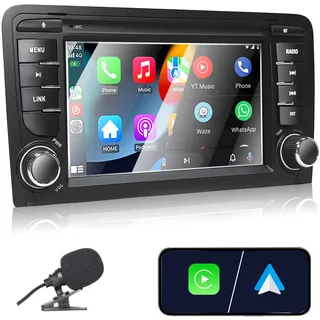 Liulbobu Autoradio für Audi A3 2003–2012, S3 2006–2012, RS3 2011–2012 Kompatibel Carplay Android Auto, 7 Zoll Touchscreen mit Radio Bluetooth/FM/AM/USB/DSP/RDS/SWC/Mikrofon/Fahrzeugbild rückwärts