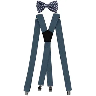Fabio Farini Hosenträger Herren Hosenträger Pack 3cm X-Form mit passender Fliege Set Hellblau 3cm Hosenträger - Dunkelblau Hellblau Gestreift Fliege blau|schwarz