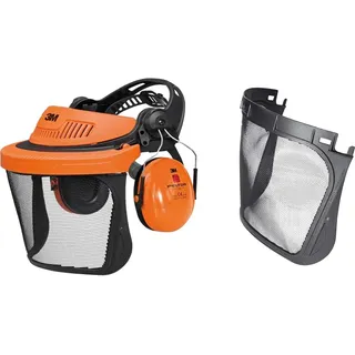3M PELTOR G5V5CH51 G500 Gesichtsschutz und Gehörschutzkombination, Orange,36 & 5C-1 Netzvisier für Schutzhelm G22 G3000 und Multisystem G500, Edelstahl