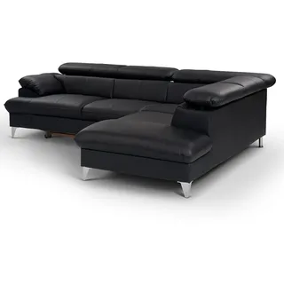 Ecksofa - schwarz - Leder - Basismodell - Recamiere rechts