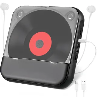 Tragbarer CD-Player Bluetooth, Type-C-Aufladung, Leicht&Kompakt CD-Musik Unterstützt MP3/WMA,CD-Player für Reisen, Zuhause, Auto, Schwarz - Schwarz