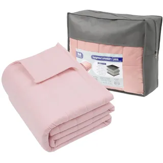 Harbour Housewares Gewichtsdecke mit Aufbewahrungstasche - 150 x 200cm - 8kg - Rosa - 1x Schwer Erwachsene Baumwolle Bett Abdeckung Werfen mit Glasperlen | Hochwertige 7-Lagen-Konstruktion | Angst