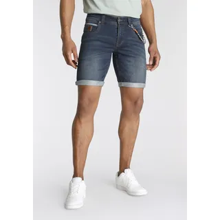 Bruno Banani Jeansshorts BRUNO BANANI, Herren, Gr. 34, Länge 32, blau (dunkelblau us), Denim/Jeans, Obermaterial: 70% Baumwolle, 28% Polyester, 2% Elasthan, gerade kurz, Jeans Jeansshorts, bequemer Sitz, gerade Beinform, mit praktischen Taschen