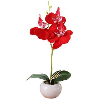 Snner Künstliche Orchideen Blume mit Vase Orchideen Künstliche Blumen Gefälschte Orchidee Plastikstopf Kunst Orchideen Arrangement Herzstück für Heimküchentischdekoration Dekor