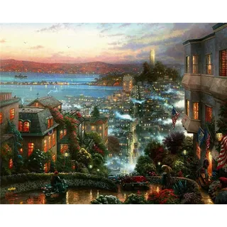 ZSFFSZ Puzzle 1000 Stück Thomas Kinkade,Stadt,Nebel,Straße Klassisches Puzzle 3D Puzzle DIY Kit Holzspielzeug Einzigartiges Geschenk Wohnkultur