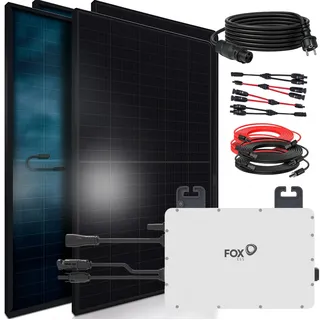 SUNNIVA® 1840W Balkonkraftwerk BIFAZIAL FULLBLACK komplett Steckdose Fox ESS 800W Wechselrichter, PV Solaranlage, 4x 460W Glas-Glas Solarmodule, inkl. 5m Kabel, Bluetooth WIFI, Komplettset