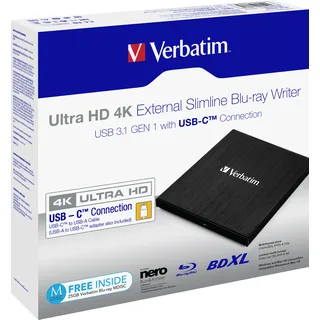 Verbatim 43888 Slimline Blu-ray Writer USB 3.1 GEN 1 USB-C Ultra HD 4K