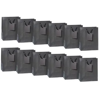 laro Geschenkbox Geschenktüten mit Henkel Medium Schwarz Gestreift 12-96stk (12 St) schwarz