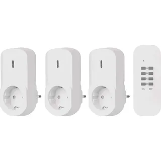 EMOS Funksteckdosen Set, 3 Schutzkontakt Steckdosen mit Fernbedienung, 3er Pack, 230V, 1000W, erhöhter Berührungsschutz, P0069