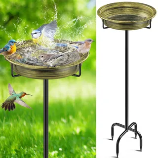 FaloStwer 40In Vogeltränke Groß - Vogelbad Futter Schale Wasserstelle Stehend, Metall Vogelbecken Schüssel für Wildvögel, Frostsicher Winterfest (Retro Gold)