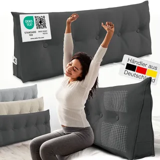 eloneo Rückenkissen – Keilkissen fürs Bett und Sofa abnehmbarer Bezug, praktisches Seitenfach Handy 1 St Kissen