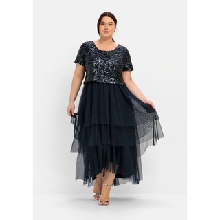 sheego Damen Große Größen Abendkleid mit lose fallendem Paillettenoberteil Abendmode elegant Rundhals-Ausschnitt Pailletten - 54