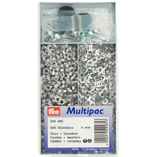 Prym 542485 Ösen und Scheiben MS 4,0 mm silberfarbig, Silber