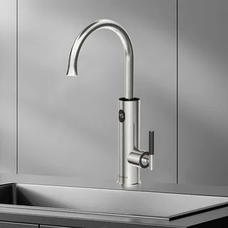 Briwellna Schneller Heizhahn, Edelstahl-Warmwasserhahn mit Digitalanzeige, 360 Grad Drehbarer Durchlauferhitzer Wasserhahn, Elektrischer Heizungswasserhahn (Silber)