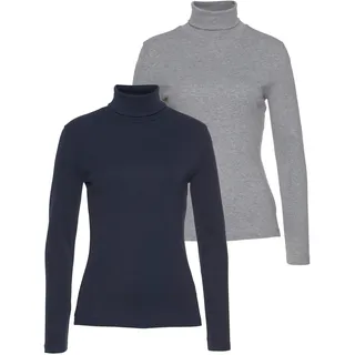 FLASHLIGHTS Rollkragenshirt, Langarm, sehr figurbetont, aus Feinrippstoff, aus 100% Baumwolle, Gr. 36/38, grau-meliert, marine, , 41278463-36