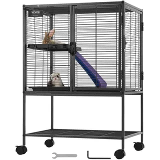 Vevor 86,4 cm rollender Frettchenkäfig aus Metall, 2-stöckiger Critter Nation-Käfig, Kleintierkäfig mit Rampen und Tablett, einfach aufzubauen für Hausratten, Hamster, Meerschweinchen, Chinchillas, Eichhörnchen, Igel, Hasen