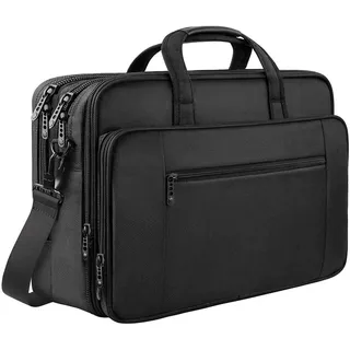 Mancro 17 Zoll Groß, Aktentasche Herren Arbeitstasche Herren | Laptop Tasche, Wasserdichte Umhängetasche Für 17 Zoll Laptop, Erweiterbare Computertasche für Männer Frauen, Schwarz