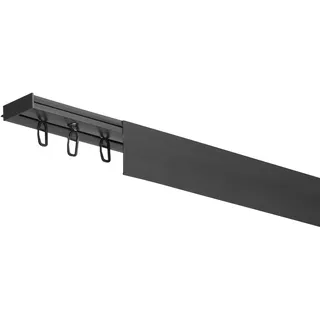 RENA Vorhangschiene 1-Läufig Gardinenschiene aus Kunststoff Vorhang-Deckenschiene mit Abdeckung und Überklipshaken Gardinenleiste Gardinenstange Gardinen Vorhänge für Deckenmontage Schwarz 320cm