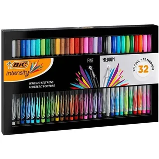 BIC Intensity Fineliner Filzstifte mit feiner und mittlerer Spitze für Bullet Journal & Mandala – 1 x 32 Stück