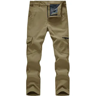 Gopune Herren Skihose, wasserdicht, Softshell-Hose, Outdoor, Wandern, mit Fleece gefüttert, Reißverschluss, Snowboard-Hose, Khaki, Größe 30 - 30