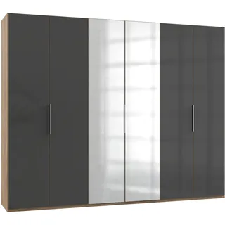 Level 300 x 236 x 58 cm Plankeneiche Nachbildung/Grauglas mit Glas- und Spiegeltüren