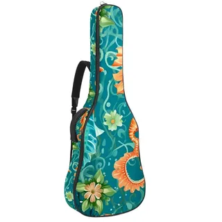 Gitarrentasche, 104 cm, doppelter verstellbarer Schultergurt, Akustikgitarre, Gigbag, Ocean Frower Seepferdchen, Gitarrenkoffer, wasserdicht, Oxford-Stoff, dicker Schwamm, Ocean Frower Seepferdchen,