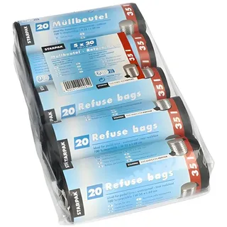 Papstar Starpak 100 Müllbeutel, HDPE 35 l 69 cm x 55 cm schwarz 5 x 20 Stück