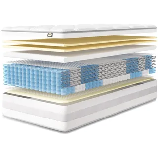 Taschenfederkernmatratze Luxusmatratze 7 Zonen Federkernmatratze Hoher Komfort 10 Schichten, CHICASA, 25 cm hoch, (Orthopädische Körperanpassung, Zwei Härtegrade), Atmungsaktive Faser 3-in-1-Komfort-Oberschicht (Bestehen Sie den Test) 140 cm x 200 cm x 25 cm