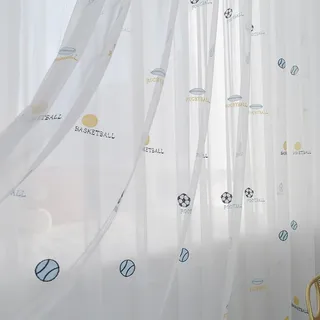 Lsimeru Vorhang Kinderzimmer Junge Fussball Muster 140x245 Lang Vorhänge Kräuselband Transparent Gardinen Durchsichtig Kinder Dekoschal 2 Stück für Fenster Schlafzimmer