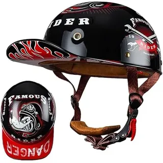 Motorrad Halbschalen Halbhelm Halbschalenhelm Baseballmütze-Helm Baseball Cap Brain-Cap Motorradhelm Mit ECE Cruiser Chopper Scooter Helm Für Bike Cruiser Chopper Moped Scooter, M =(57〜58CM)