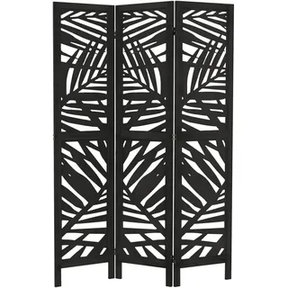 ML-Design Paravent Raumteiler 3-teilig Kyoto Schwarz, 170x121 cm, aus Holz, Faltbarer Raumtrenner Innen, freistehend, Sichtschutz Trennwand Stellwand