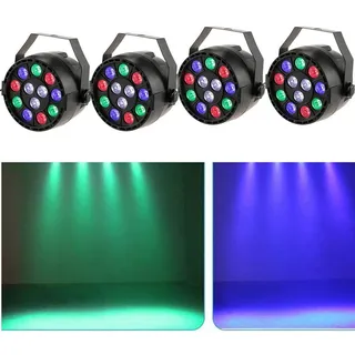 4 Stück Bühnenlicht Set 15W LED RGB Flat PAR Licht DMX Bühncht Beleuchtung 7 Steuerkanäl LED Discokugel Party Partybeleuchtung Scheinwerfer