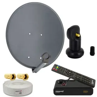 PremiumX Satelliten-Komplettanlage 60cm Schüssel SAT Single LNB 10m Antennenkabel HD TV Digital Satelliten Receiver HDMI-Kabel
