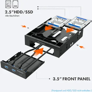 GRAUGEAR Einbaurahmen für 2x 2,5" + 3,5 HDD/SSD in 5,25"