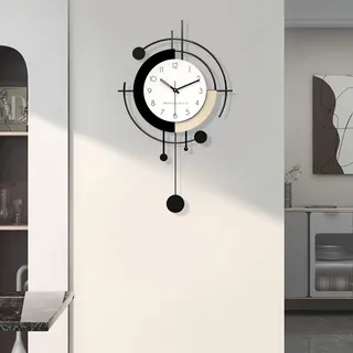 TWFJEL Wanduhr Modern Kreativ Große Wanduhr ohne Tickgeräusche Metall + Holz Dekorative Wanduhren Minimalistisch Art Deco Batteriebetrieben Pendeluhr für Wohnzimmer Schlafzimmer Büro Küche (Large)