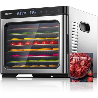 Dörrautomat Edelstahl mit digitaler Steuerung 1000W, Food Dehydrator mit 9 Edelstahl-Ablagegitter, Große Fläche 0,8 m2, Temperatur: 35-75 C°, Timer: 30 min.-48h, LCD-Touch-Display