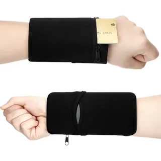 2 Stücke Tasche Armband Brieftaschen Schwarz Sport Handgelenk Brieftaschen Reißverschluss Armband Brieftaschen Handy Handgelenk Taschen für Outdoor Laufen Radfahren und Andere Sportarten