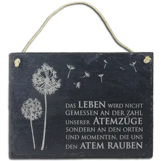 condecoro Schiefertafel Das Leben, Momente die Uns den Atem rauben Schiefer Schild Pusteblume Wandbild 15x20