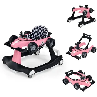 LIFEZEAL 4 in 1 Lauflernhilfe Baby, Höhenverstellbares & Klappbares Babywalker, Baby Gehfrei ab 6 Monate, Laufwagen mit einstellbarer Geschwindigkeit, Licht & Musik (rosa)