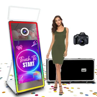 65 Zoll Tragbare Foto Spiegel Mit Kamera,Fotospiegel Machine Mit 43 Zoll Touchscreen,Magic Mirror Photobooth, Integrierter Mini PC,für Hochzeiten, Partys und Events (White, Photo Booth with Camera)